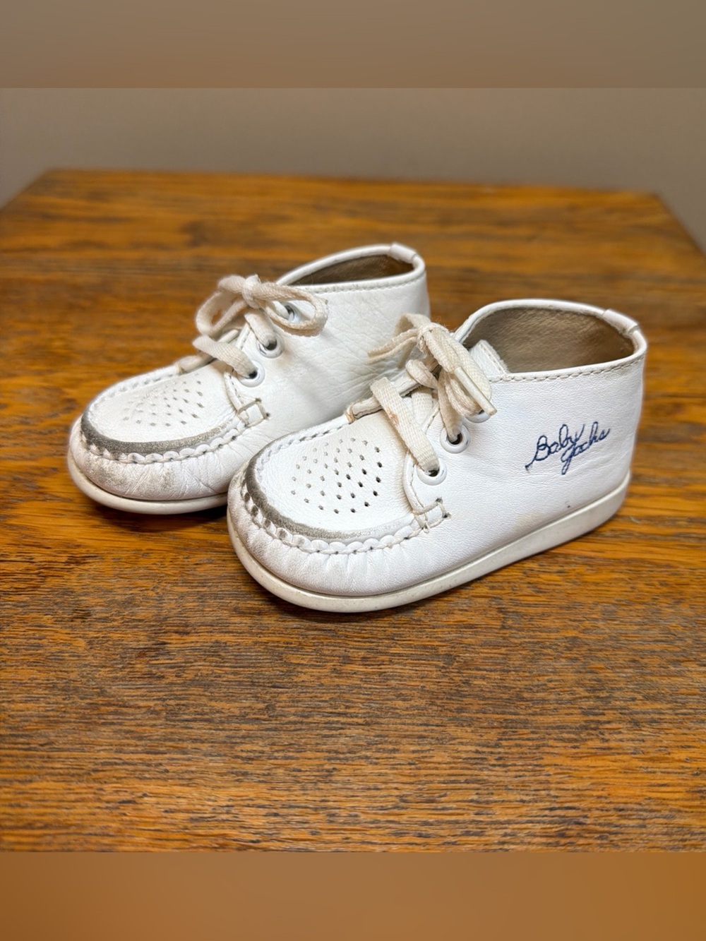 Baby Jack's Size 3c White Leather Vintage Baby Shoes Photography Baby Pics